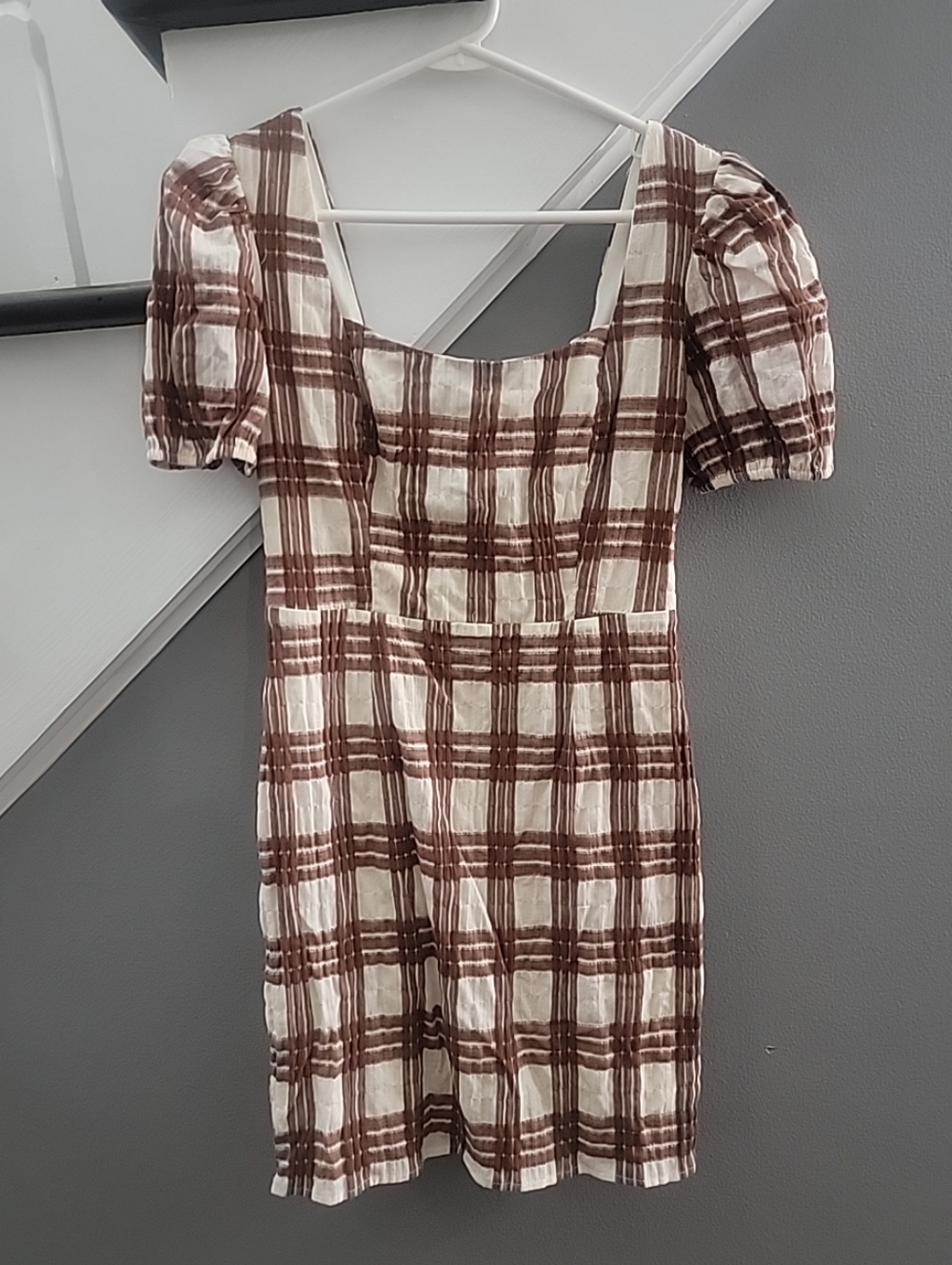 Sage The Label Womens Size XS Brown Plaid Puff Sleeve Y2K Western Mini Dress - Picture 2 of 5